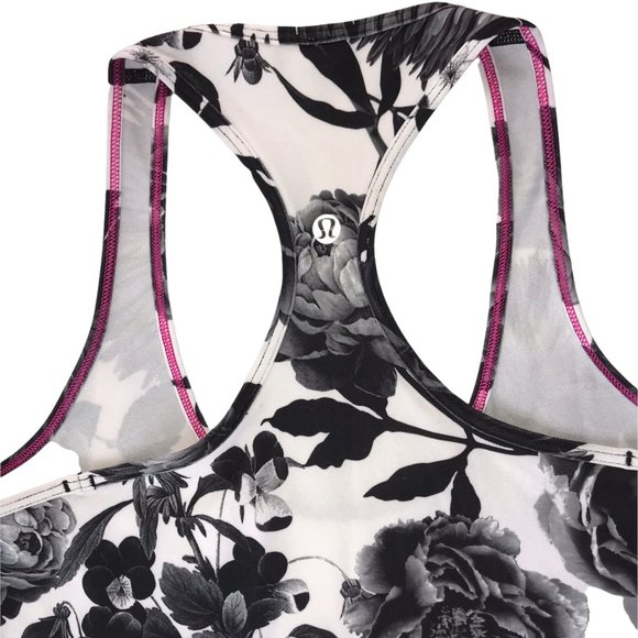 Lululemon Tank Top Racerback White with Black Roses Floral Print. Size Women's 8 - Picture 8 of 12